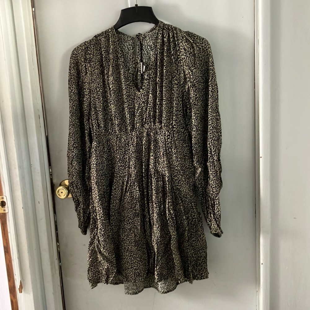 A New Day Black and Brown leopard print tie back dress